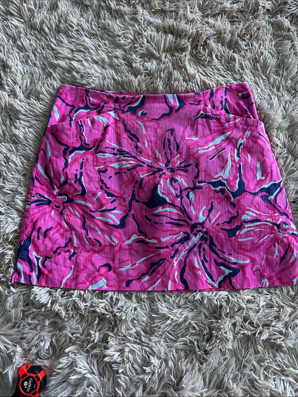 Lilly Pulitzer Pink Floral Mini Skort with Navy and Light Blue Accents